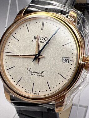 Mido Baroncelli Heritage 33mm Rose Gold Tone Automatic Date Watch M027407 B & P
